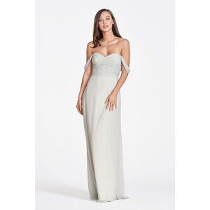 WTOO Long Sage Chiffon Bridesmaid Dress. Off-shoulder. Size 8